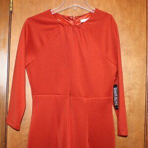 NY&C Red Long Sleeve Sheath Dress Gathered Neck Midi Pencil Dress Size M NWT